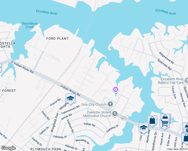 map of restaurants, bars, coffee shops, grocery stores, and more near 3000 Springfield Ave in Chesapeake