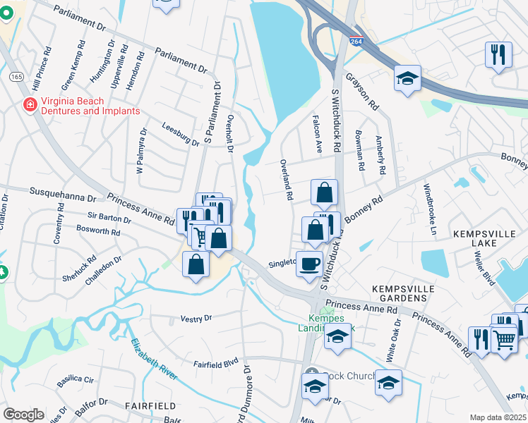 map of restaurants, bars, coffee shops, grocery stores, and more near 236 Oakengate Turn in Virginia Beach