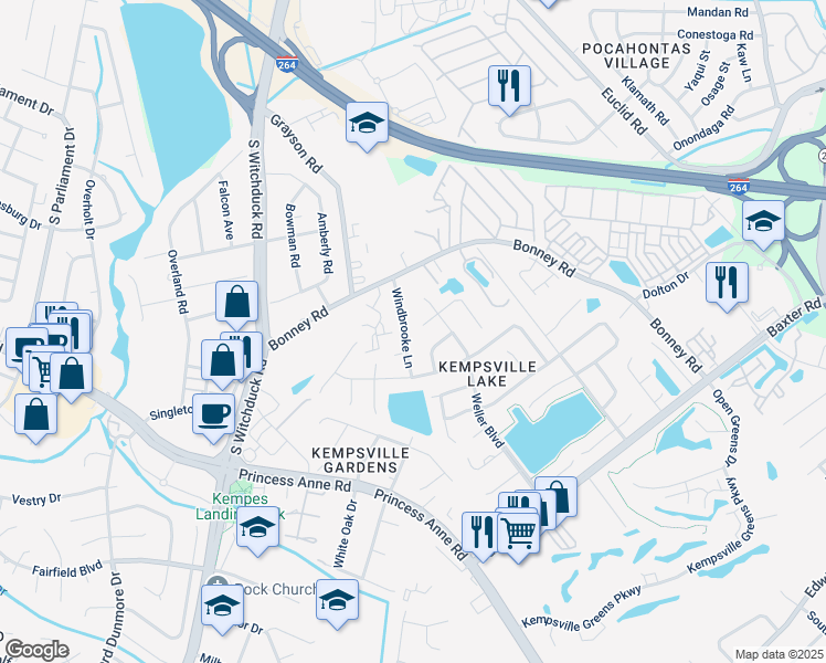 map of restaurants, bars, coffee shops, grocery stores, and more near 4823 Bayshire Court in Virginia Beach
