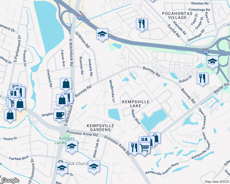 map of restaurants, bars, coffee shops, grocery stores, and more near 4823 Bayshire Court in Virginia Beach