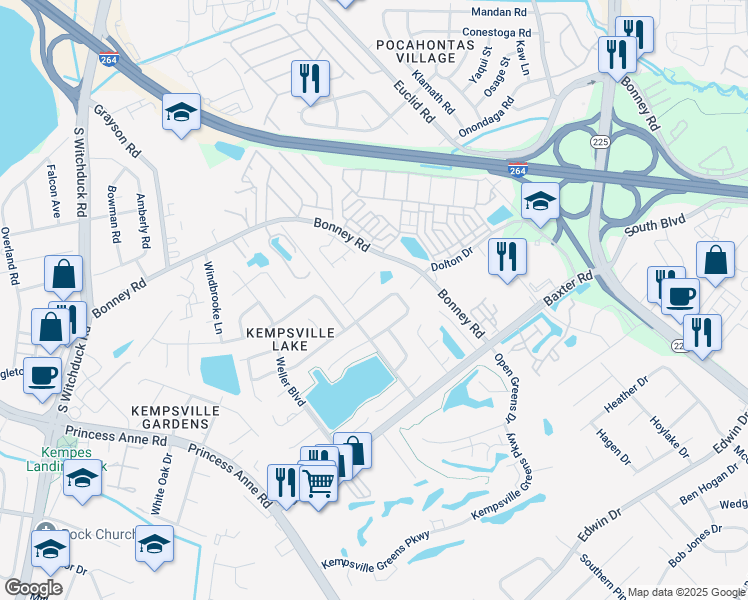 map of restaurants, bars, coffee shops, grocery stores, and more near 4614 Marlwood Way in Virginia Beach