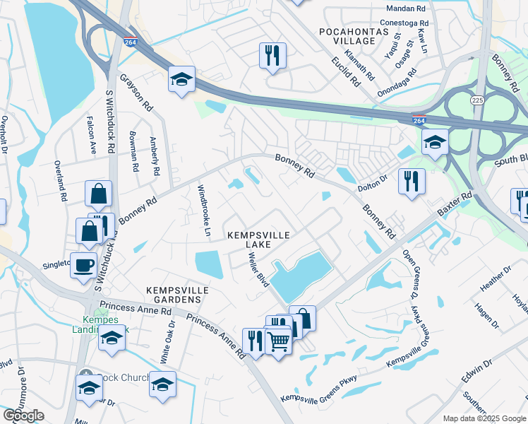 map of restaurants, bars, coffee shops, grocery stores, and more near 4776 Woods Edge Road in Virginia Beach