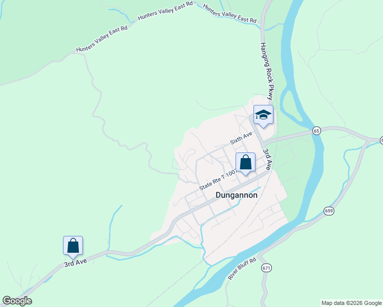 map of restaurants, bars, coffee shops, grocery stores, and more near Nancy Robinson Street in Dungannon