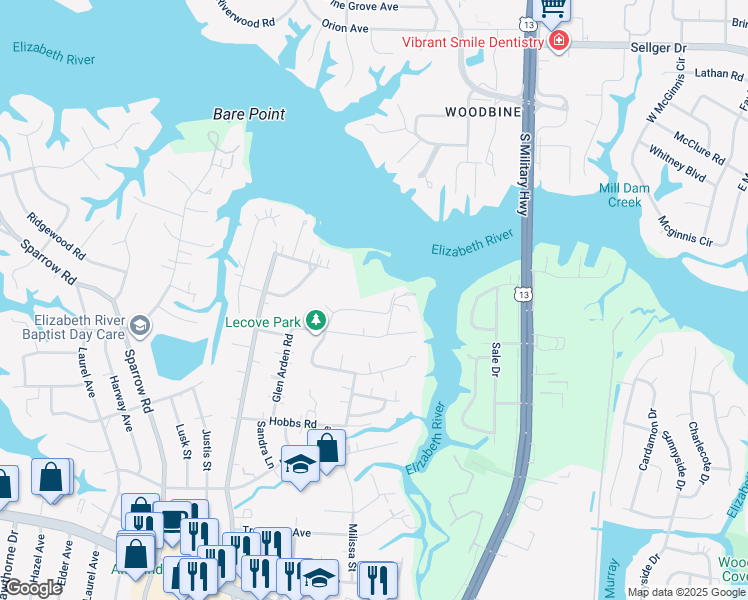 map of restaurants, bars, coffee shops, grocery stores, and more near 928 Le Cove Dr in Virginia Beach