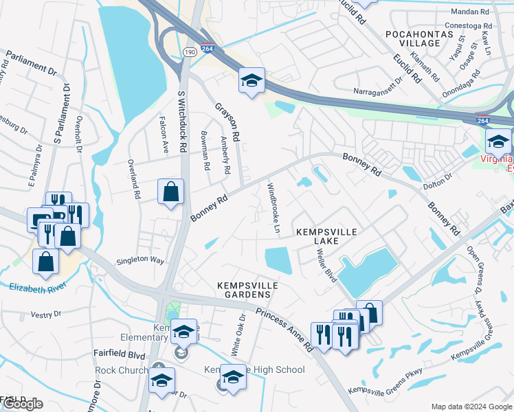 map of restaurants, bars, coffee shops, grocery stores, and more near 5002 Glen Canyon Drive in Virginia Beach