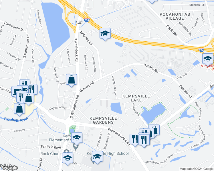map of restaurants, bars, coffee shops, grocery stores, and more near 5023 Glen Canyon Drive in Virginia Beach