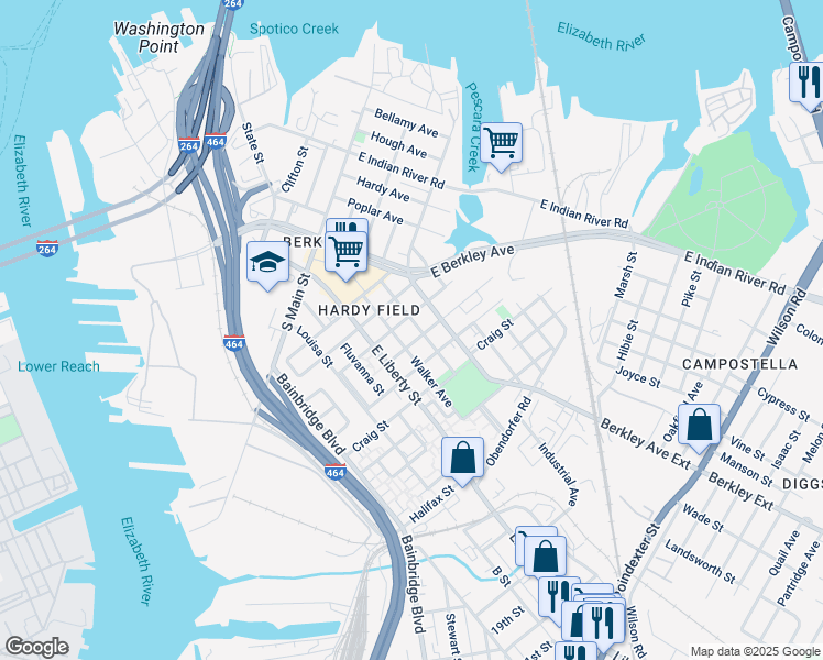 map of restaurants, bars, coffee shops, grocery stores, and more near 515 Mahone Avenue in Norfolk
