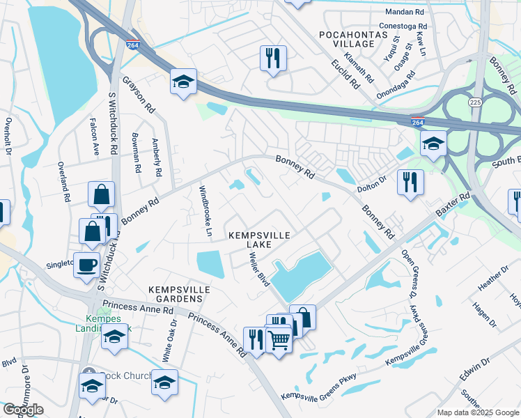 map of restaurants, bars, coffee shops, grocery stores, and more near 4702 Woodglen Court in Virginia Beach
