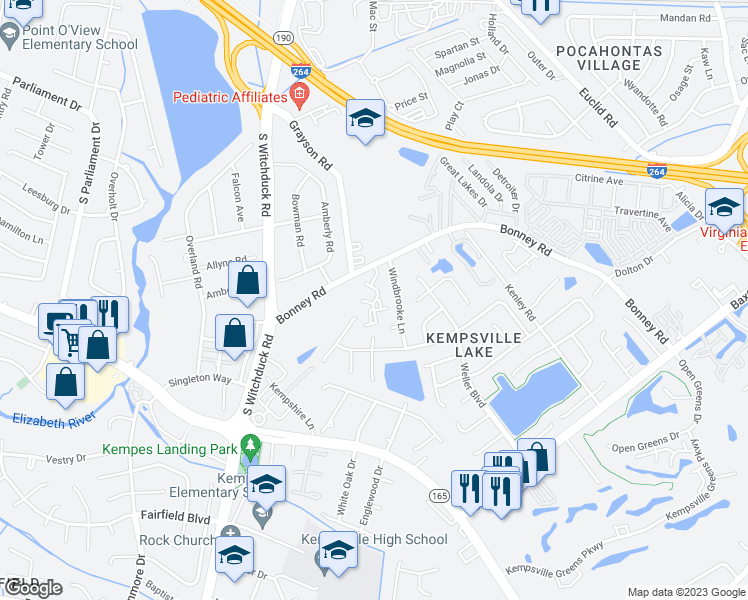 map of restaurants, bars, coffee shops, grocery stores, and more near 5021 Lansglen Court in Virginia Beach