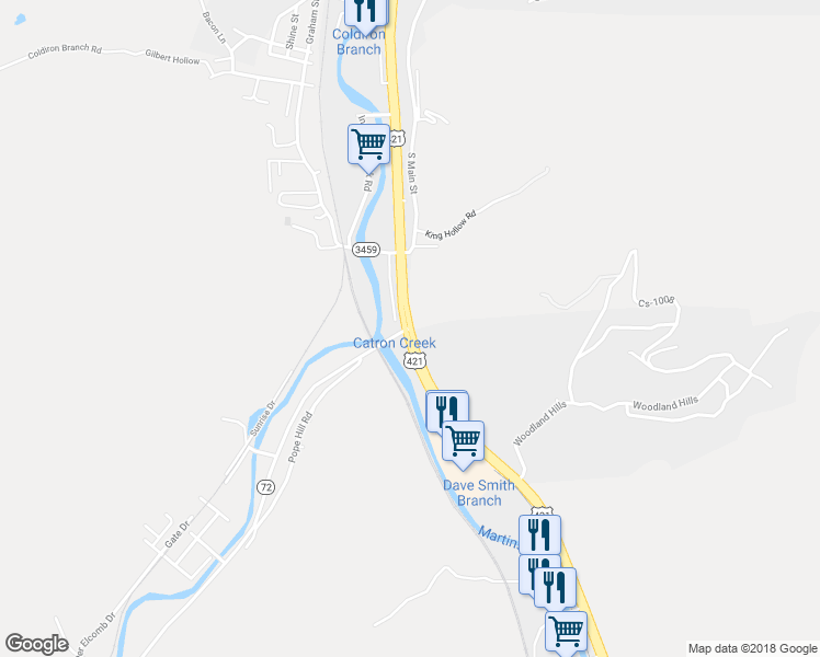 map of restaurants, bars, coffee shops, grocery stores, and more near Kentucky 72 in Harlan