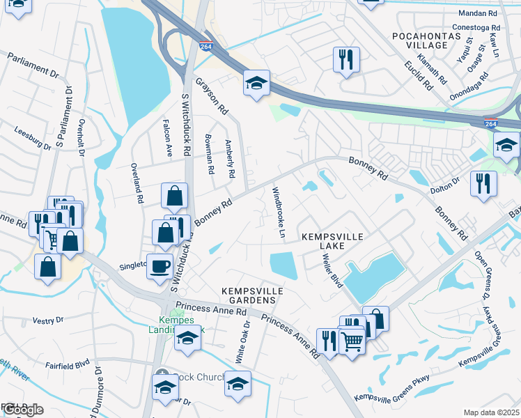 map of restaurants, bars, coffee shops, grocery stores, and more near 5023 Glen Canyon Drive in Virginia Beach