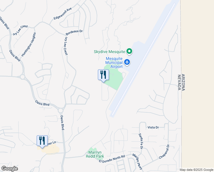 map of restaurants, bars, coffee shops, grocery stores, and more near 104 Paradise Parkway in Mesquite