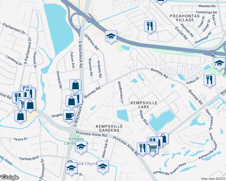 map of restaurants, bars, coffee shops, grocery stores, and more near 5023 Glen Canyon Drive in Virginia Beach