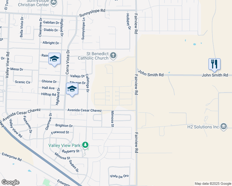 map of restaurants, bars, coffee shops, grocery stores, and more near 2071 Daisy Drive in Hollister
