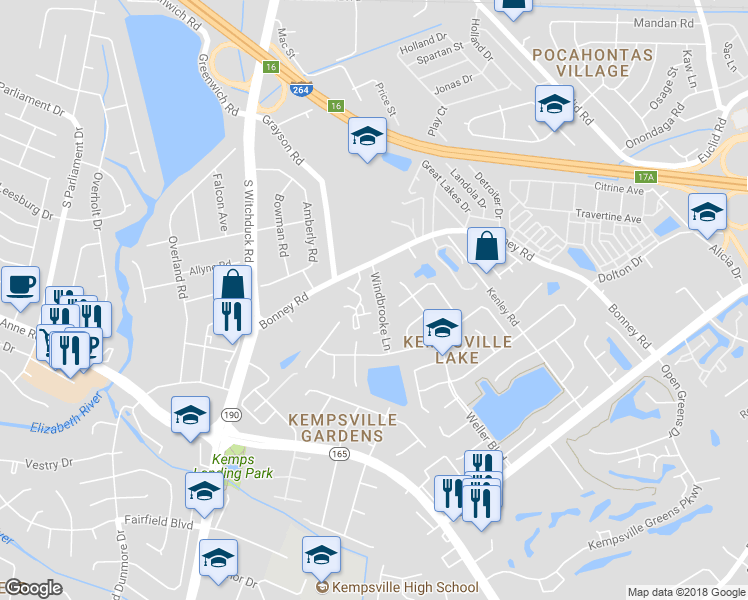map of restaurants, bars, coffee shops, grocery stores, and more near 5023 Glen Canyon Drive in Virginia Beach