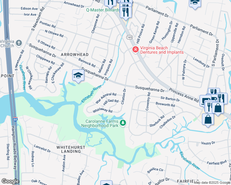map of restaurants, bars, coffee shops, grocery stores, and more near 321 Citation Drive in Virginia Beach