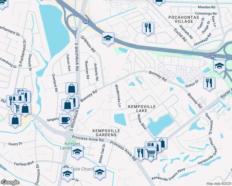 map of restaurants, bars, coffee shops, grocery stores, and more near 5023 Glen Canyon Drive in Virginia Beach
