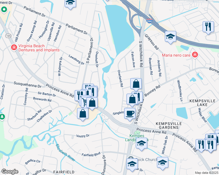 map of restaurants, bars, coffee shops, grocery stores, and more near 236 Oakengate Turn in Virginia Beach
