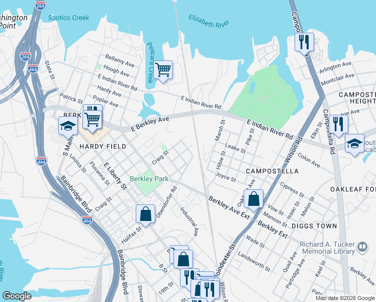 map of restaurants, bars, coffee shops, grocery stores, and more near 918 Fairfield Street in Norfolk