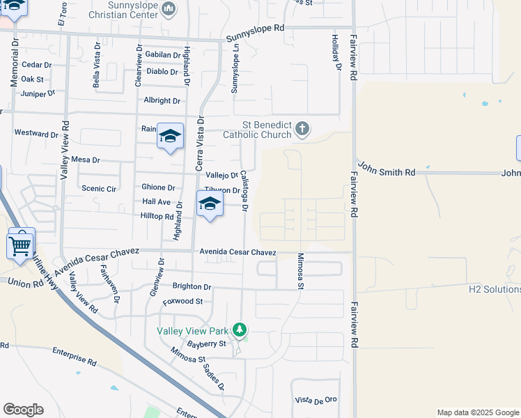 map of restaurants, bars, coffee shops, grocery stores, and more near 1860 Hydrangea Drive in Hollister
