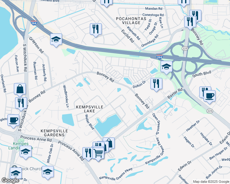 map of restaurants, bars, coffee shops, grocery stores, and more near 4897 Bonney Road in Virginia Beach