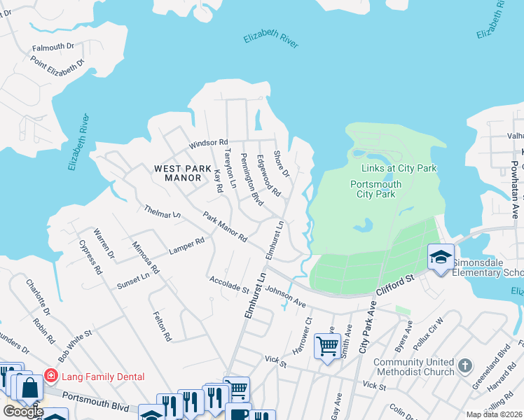 map of restaurants, bars, coffee shops, grocery stores, and more near 201 Keville Road in Portsmouth