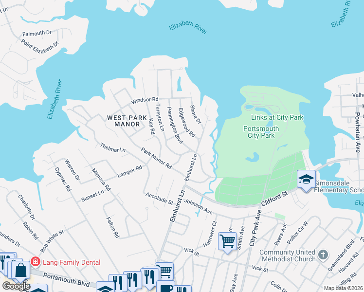 map of restaurants, bars, coffee shops, grocery stores, and more near 201 Keville Road in Portsmouth