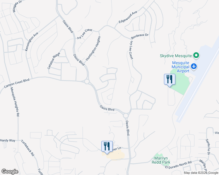 map of restaurants, bars, coffee shops, grocery stores, and more near 151 Mesa Verde Trail in Mesquite