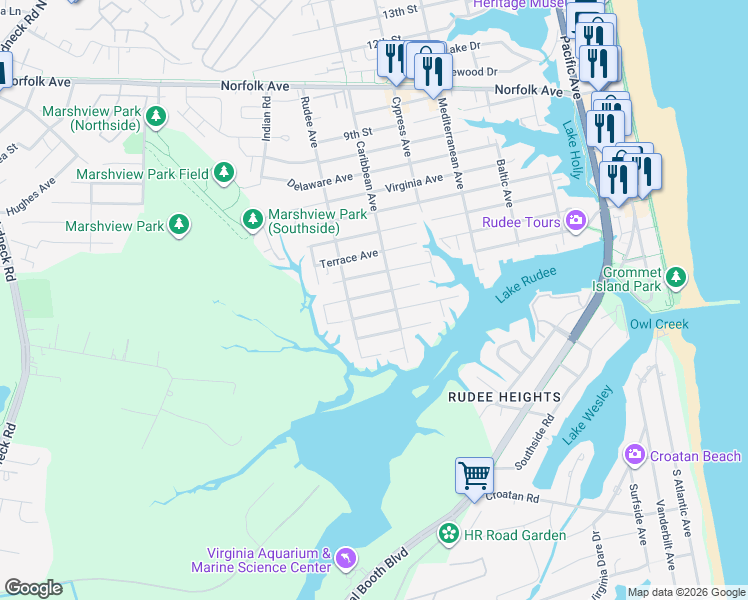 map of restaurants, bars, coffee shops, grocery stores, and more near 818 Winston Salem Avenue in Virginia Beach
