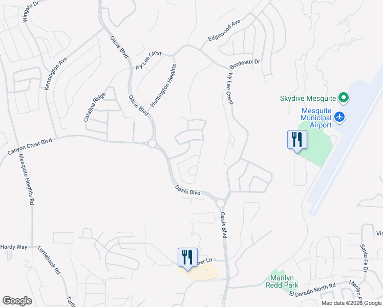 map of restaurants, bars, coffee shops, grocery stores, and more near 151 Mesa Verde Trail in Mesquite