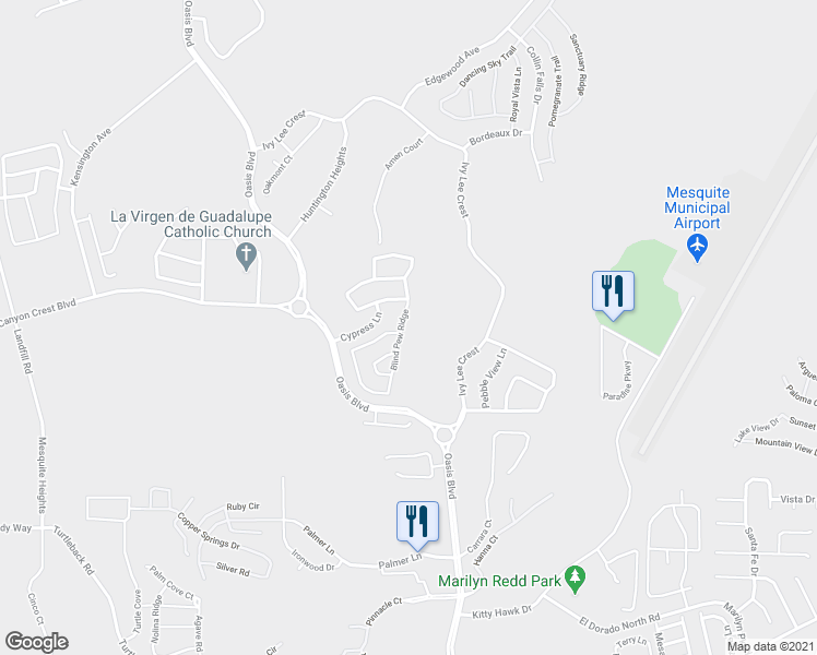 map of restaurants, bars, coffee shops, grocery stores, and more near 1222 Blind Pew Ridge in Mesquite