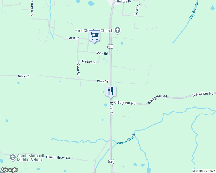 map of restaurants, bars, coffee shops, grocery stores, and more near 159-219 Riley Road in Benton