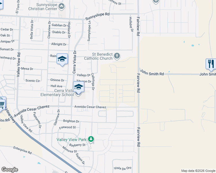 map of restaurants, bars, coffee shops, grocery stores, and more near 1781 Vallejo Drive in Hollister