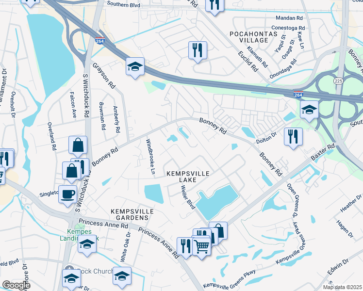 map of restaurants, bars, coffee shops, grocery stores, and more near 4730 Woodglen Court in Virginia Beach
