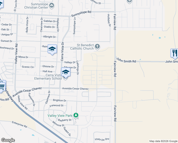 map of restaurants, bars, coffee shops, grocery stores, and more near 1781 Vallejo Drive in Hollister
