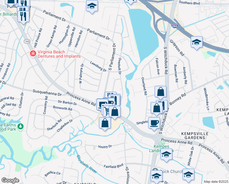 map of restaurants, bars, coffee shops, grocery stores, and more near 224 Consul Avenue in Virginia Beach