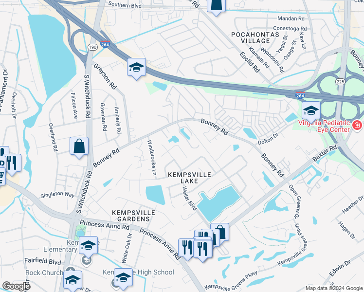 map of restaurants, bars, coffee shops, grocery stores, and more near 4732 Woodglen Court in Virginia Beach
