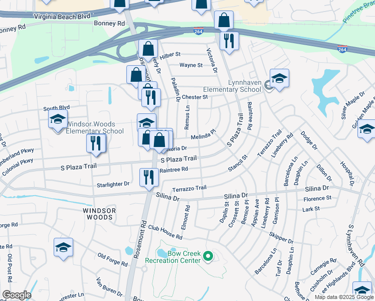 map of restaurants, bars, coffee shops, grocery stores, and more near 3513 Victoria Drive in Virginia Beach