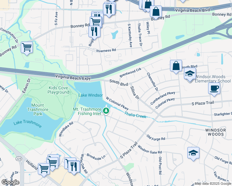 map of restaurants, bars, coffee shops, grocery stores, and more near 4005 Mintwood Court in Virginia Beach