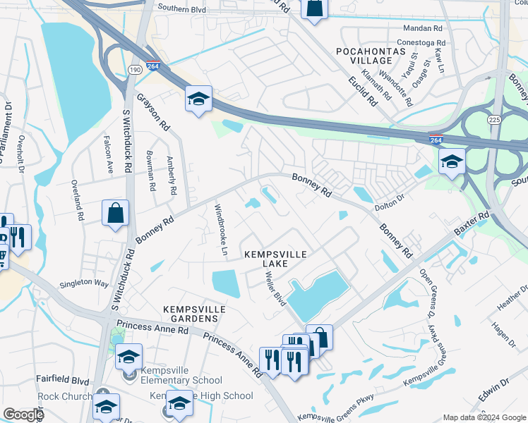map of restaurants, bars, coffee shops, grocery stores, and more near 4734 Woodglen Court in Virginia Beach