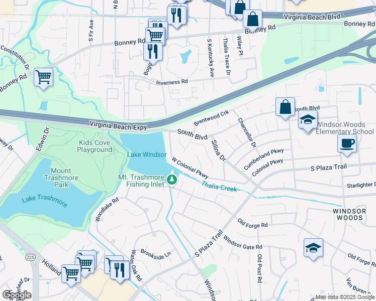 map of restaurants, bars, coffee shops, grocery stores, and more near 4005 Mintwood Court in Virginia Beach