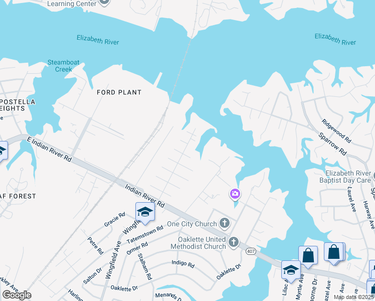 map of restaurants, bars, coffee shops, grocery stores, and more near 504 Wingfield Avenue in Chesapeake