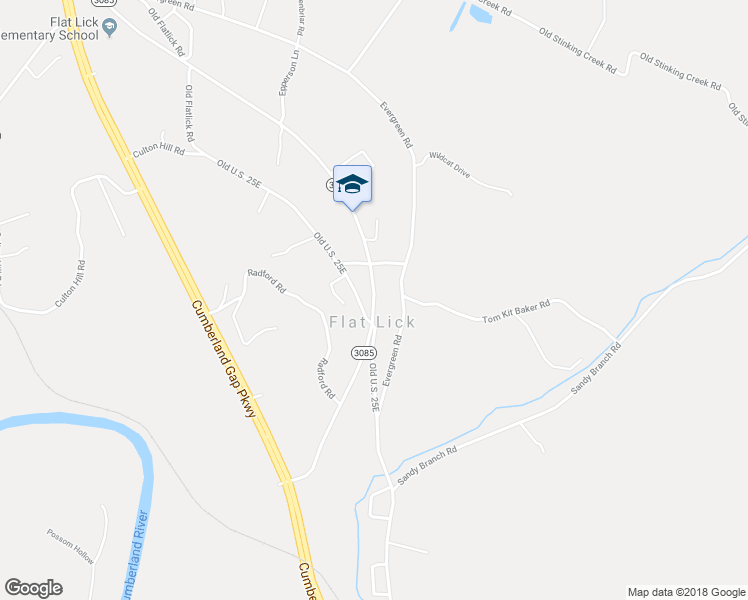 map of restaurants, bars, coffee shops, grocery stores, and more near 1135 State Highway 3085 in Flat Lick