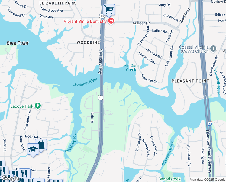 map of restaurants, bars, coffee shops, grocery stores, and more near 6360 Jonathans Cove Drive in Virginia Beach