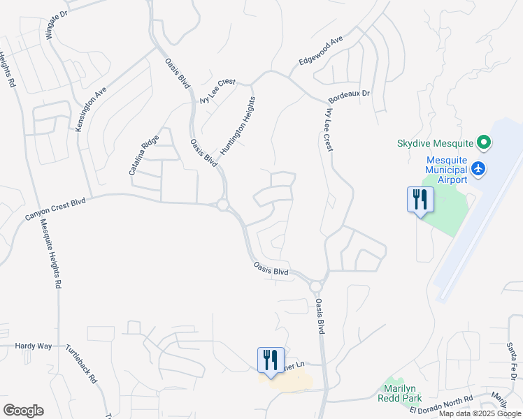 map of restaurants, bars, coffee shops, grocery stores, and more near 1251 Jim Hawkins Trail in Mesquite