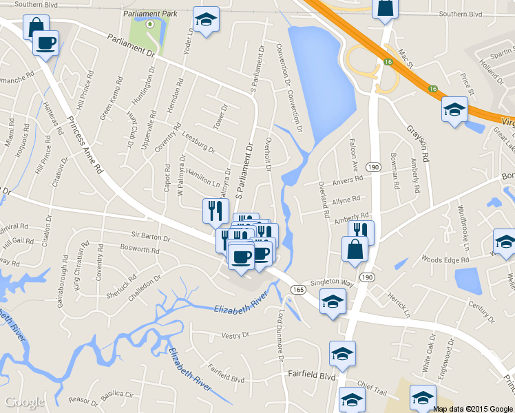 map of restaurants, bars, coffee shops, grocery stores, and more near 224 Consul Avenue in Virginia Beach
