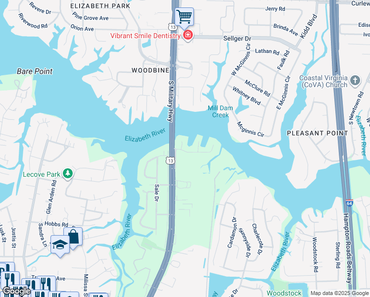map of restaurants, bars, coffee shops, grocery stores, and more near 6368 Jonathans Cove Drive in Virginia Beach