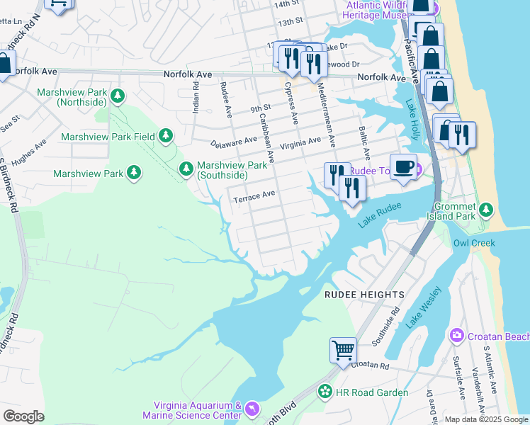 map of restaurants, bars, coffee shops, grocery stores, and more near 818 Winston Salem Avenue in Virginia Beach