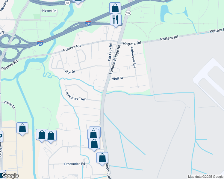 map of restaurants, bars, coffee shops, grocery stores, and more near 2245 Royal Haven Crest in Virginia Beach