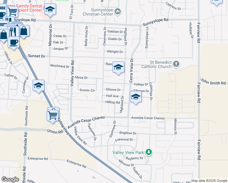 map of restaurants, bars, coffee shops, grocery stores, and more near 1501 Ghione Dr in Hollister